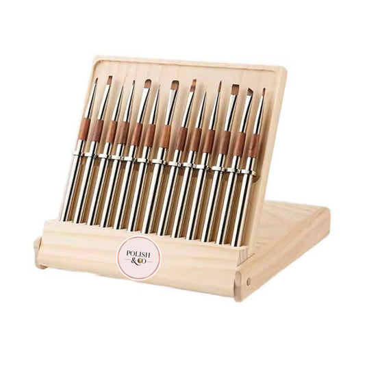 Luxury Nail Brush with Wooden Box (13 Brushes)